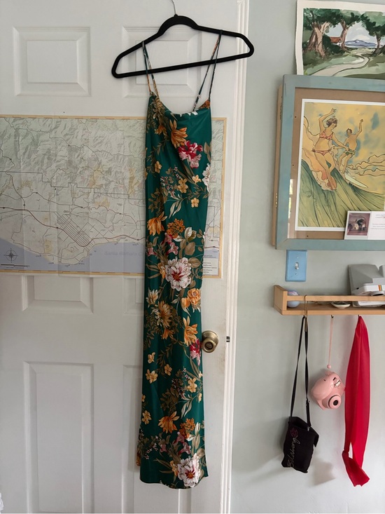 12th Tribe Dresses & Skirts - 12th Tribe Teal Floral Slip Dress with Pink & Gold Blooms